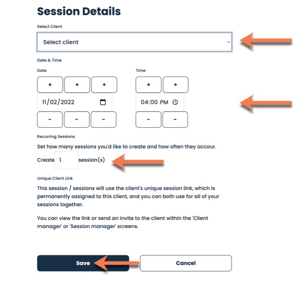 Steps to enter a session time